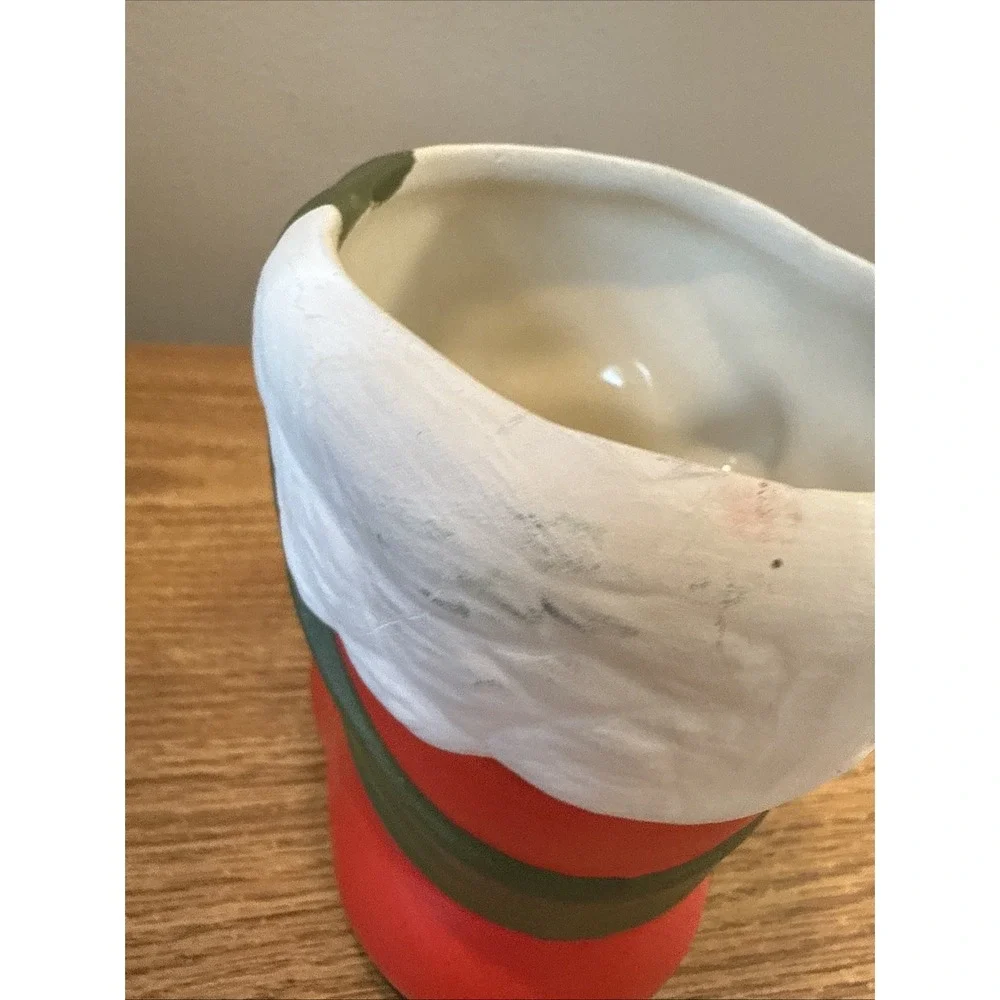 Vintage Hand Painted Ceramic Santa‎ Boot  Geen Bow With Holly And Bow Planter 5